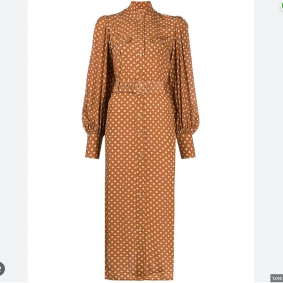 Zimmermann Brown Polka-Dot Silk Midi Dress – Size 1 (US 4) - Picture 1 of 14